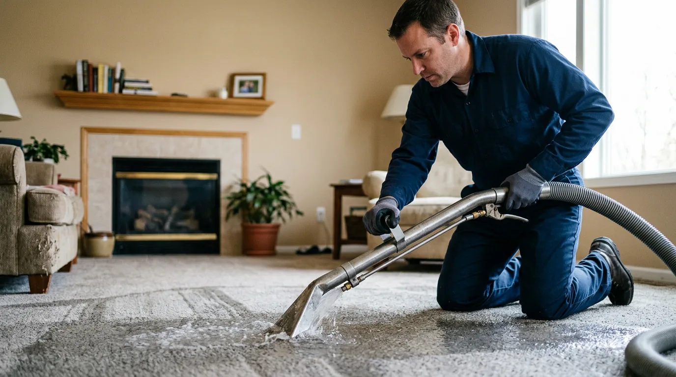 Water damage restoration technician working near Campbell, AL
